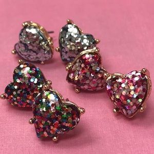 Heart Glitter Post Earrings, Boutique-NWT